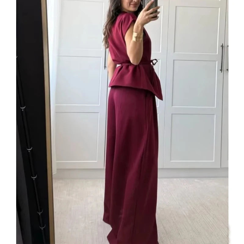 Ensemble Pantalon Large & Top Sans Manches – 2 Pièces Décontracté