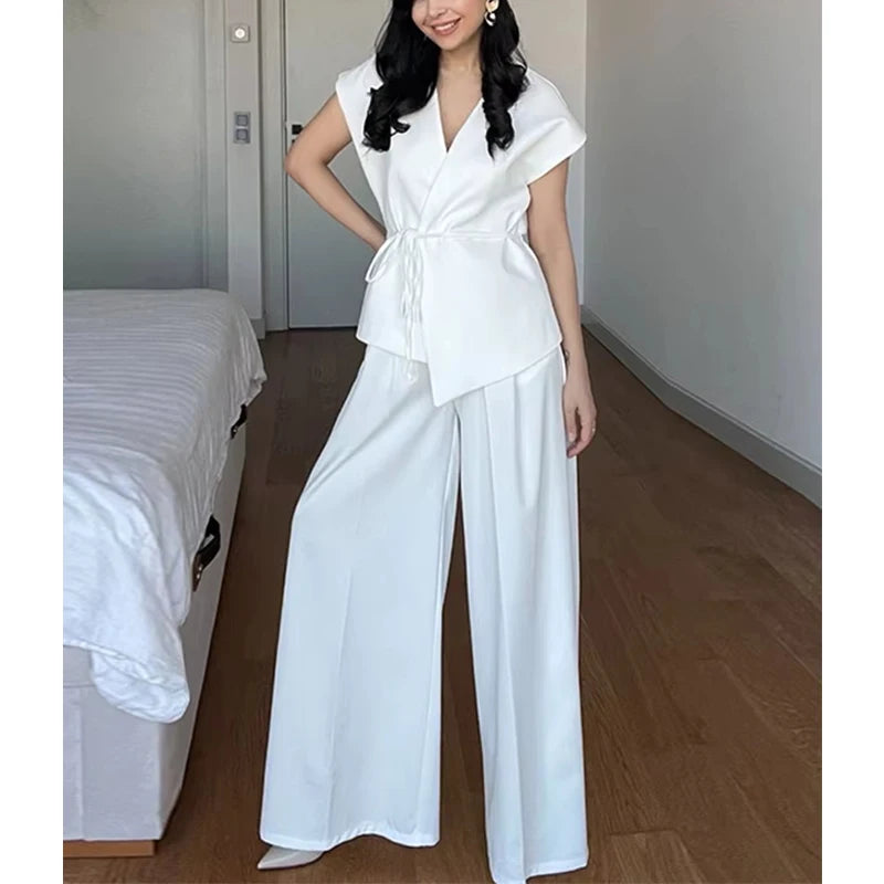 Ensemble Pantalon Large & Top Sans Manches – 2 Pièces Décontracté