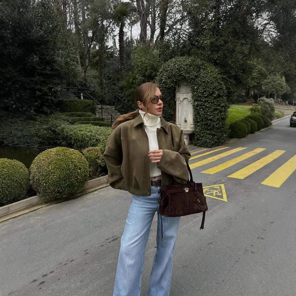 Veste Bomber en Suède Verte – Style Street Hipster