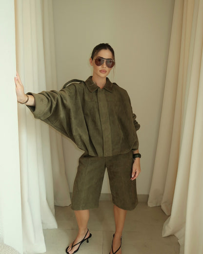 Veste Bomber en Suède Verte – Style Street Hipster