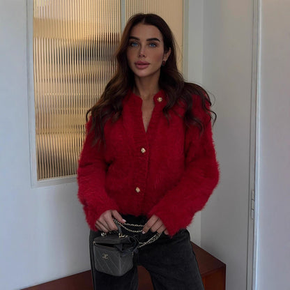 Cardigan Tricoté en Mink pour Femme – Style Casual Élégant