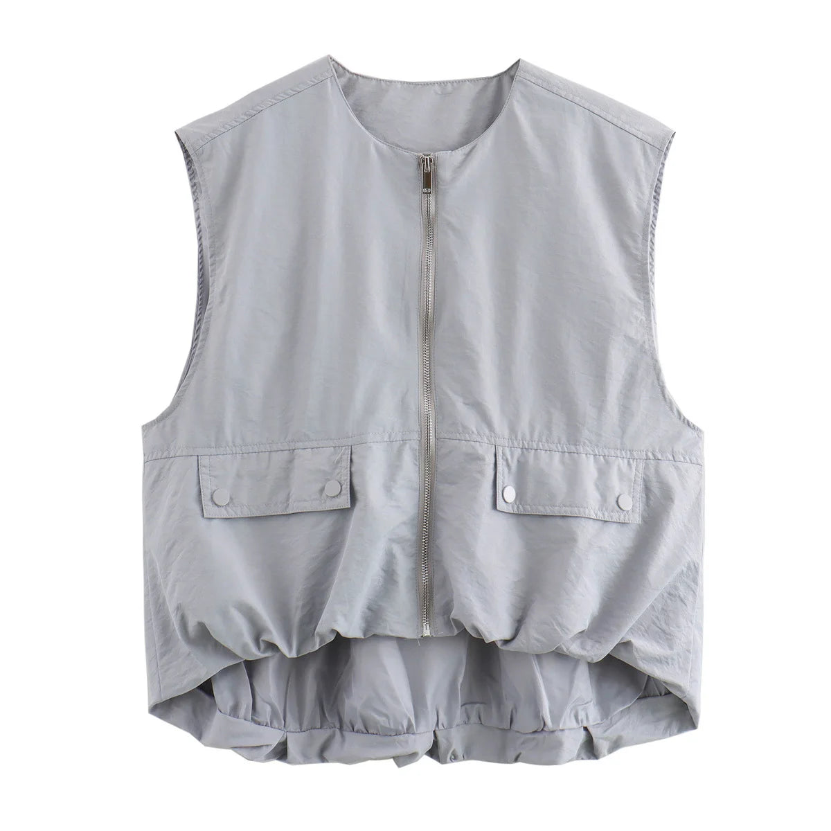 Veste Froncée Sans Manches – Zip et Coupe Loose