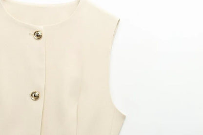 Gilet Sans Manches Ceinturé – Top Boutonné Élégant