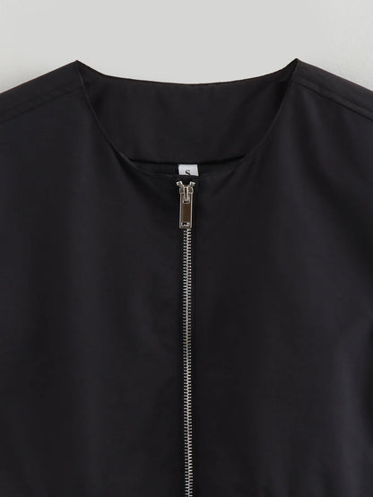 Veste Froncée Sans Manches – Zip et Coupe Loose