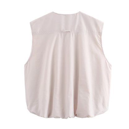 Veste Froncée Sans Manches – Zip et Coupe Loose