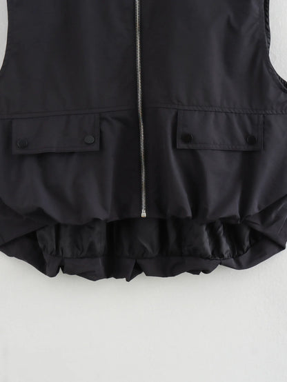 Veste Froncée Sans Manches – Zip et Coupe Loose