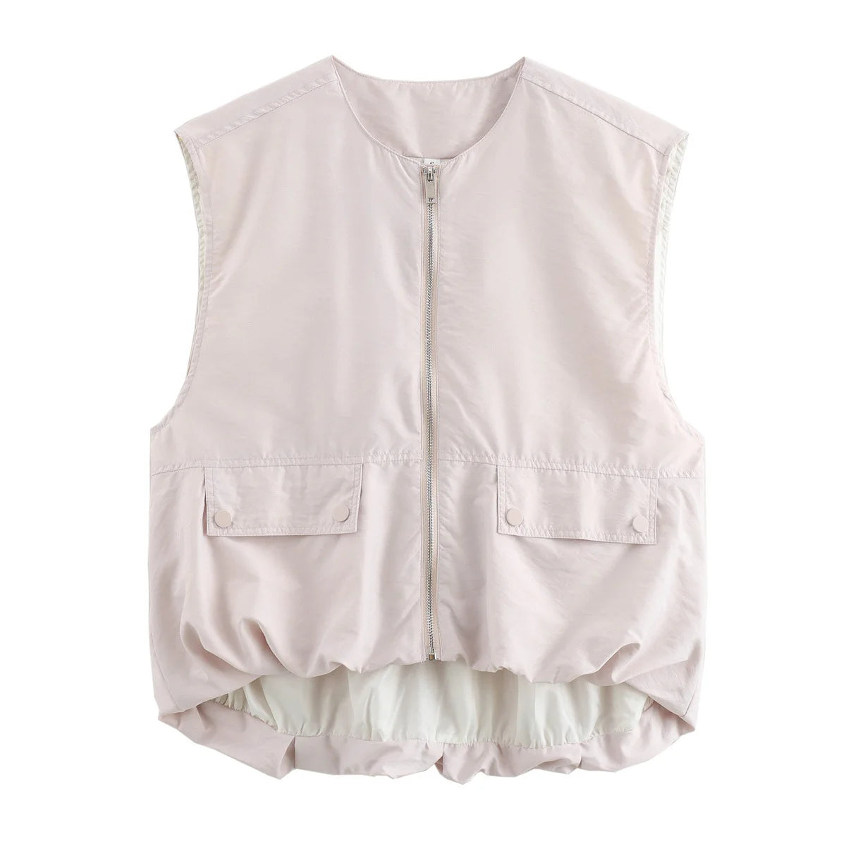 Veste Froncée Sans Manches – Zip et Coupe Loose