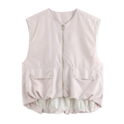 Veste Froncée Sans Manches – Zip et Coupe Loose