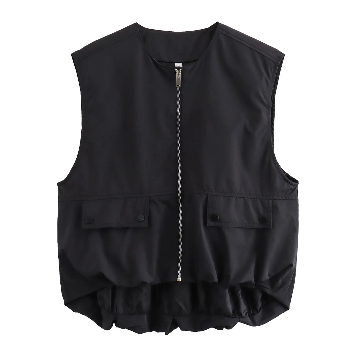 Veste Froncée Sans Manches – Zip et Coupe Loose