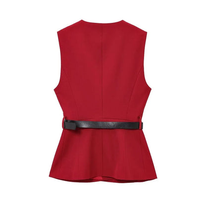 Gilet Sans Manches Ceinturé – Top Boutonné Élégant