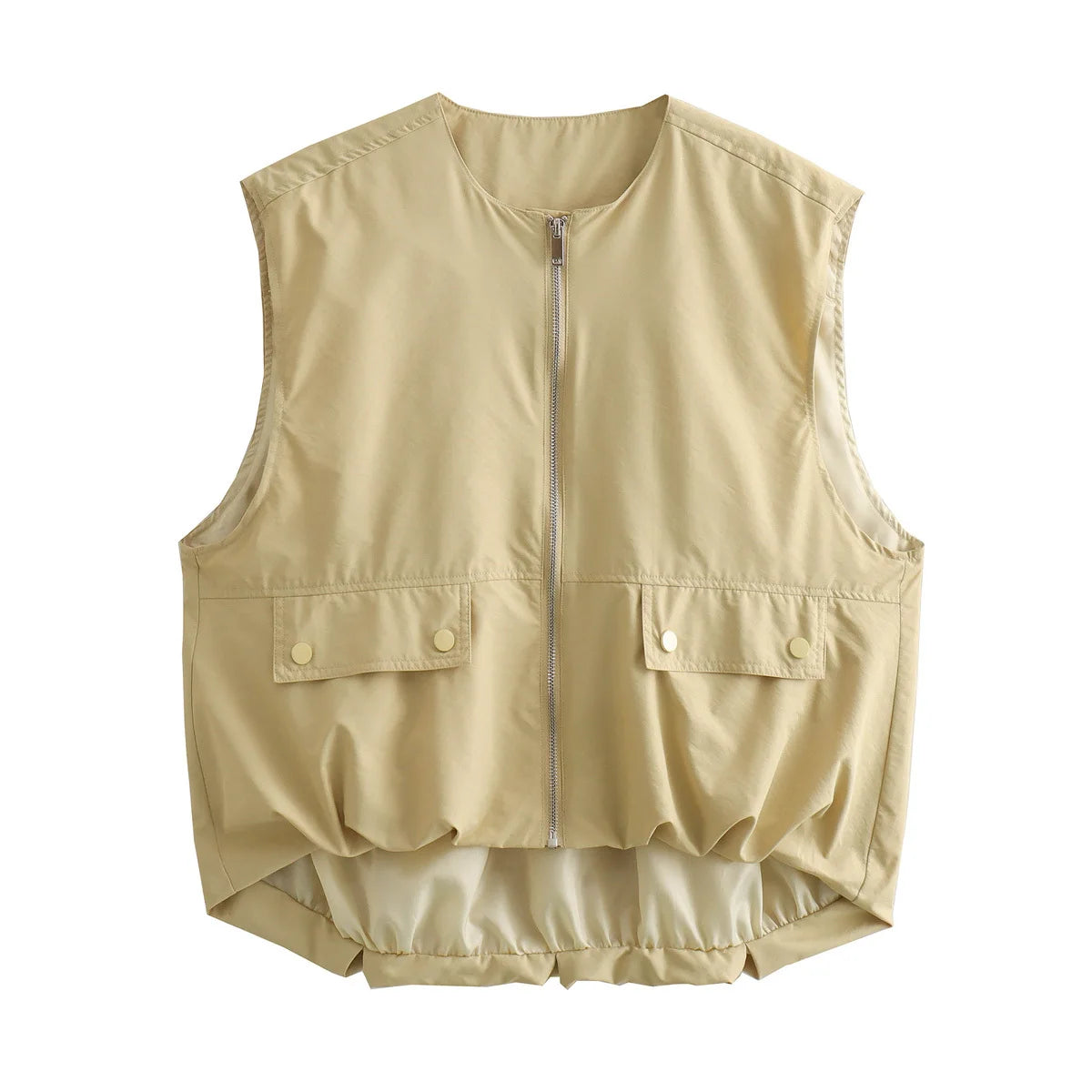 Veste Froncée Sans Manches – Zip et Coupe Loose