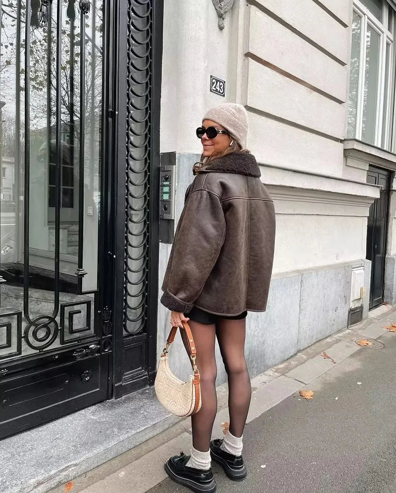 Veste Élégance Cuir – Chaude et Douce, Automne/Hiver