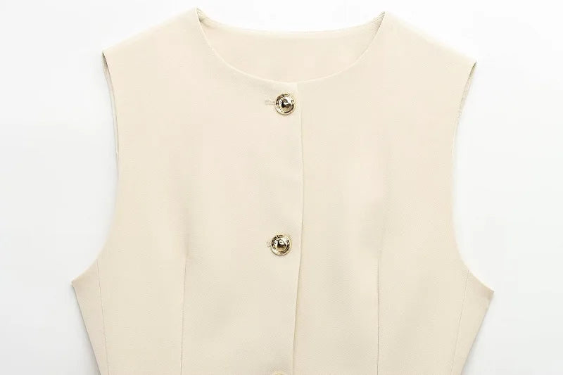 Gilet Sans Manches Ceinturé – Top Boutonné Élégant