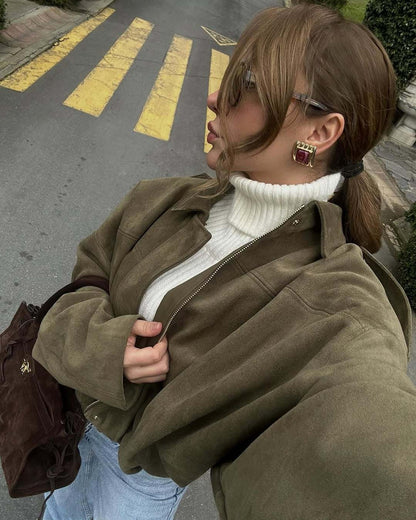 Veste Bomber en Suède Verte – Style Street Hipster