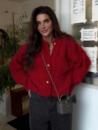 Cardigan Tricoté en Mink pour Femme – Style Casual Élégant